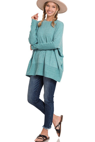 Zenana Free Flowing Fall Sweater - Dusty Teal