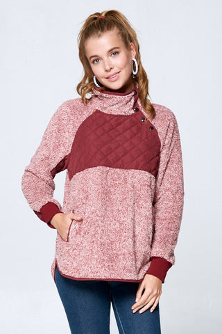 Fleece Pullover with Snaps - Burgundy