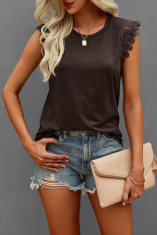 Crochet Sleeveless Top - Brown