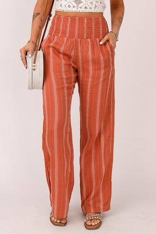 Striped Elastic Waist Casual Pants - Orange