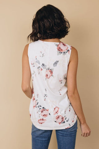 Floral Print Sleeveless Top - White