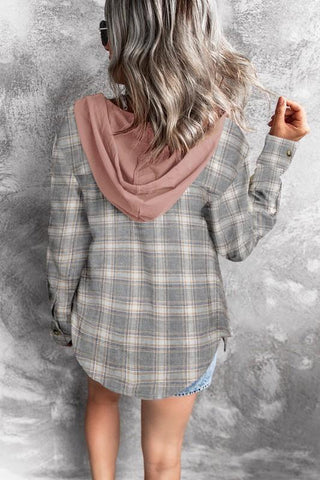 Lightweight Plaid Hooded Top - Light Pink