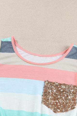 Striped Tank Top with Sequined Pocket