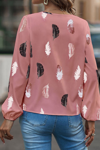 Feather Print Top - Pink