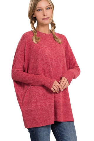 Zenana Free Flowing Fall Sweater - Ruby