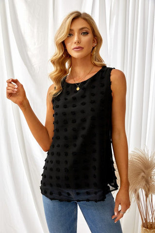 Swiss Dot Chiffon Tank Top - Black