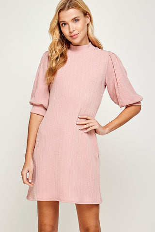 Mock Neck Shift Dress - Blush