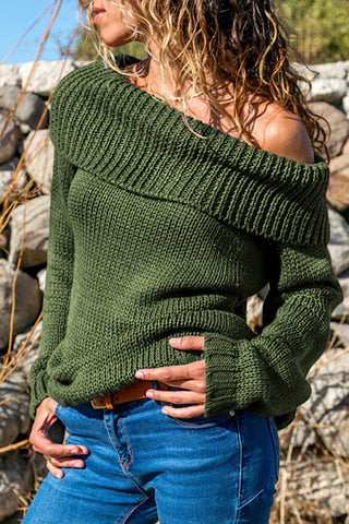 Off Shoulder Green Sweater