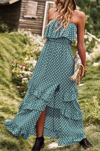 Polka Dot Strapless Maxi Dress - Green