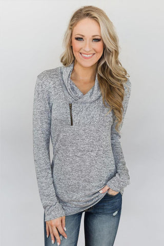 Zipper Tunic Top - Light Gray