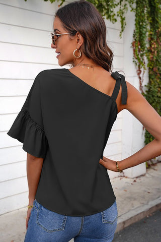 One Shoulder Tie Top - Black