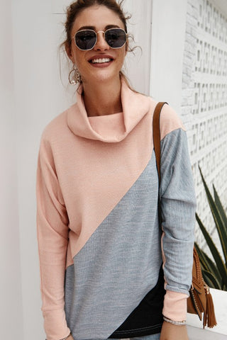 Coffee Date Color Block Cowl Neck Top - Peach