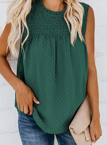 Sleeveless Swiss Dot Chiffon Top - Green