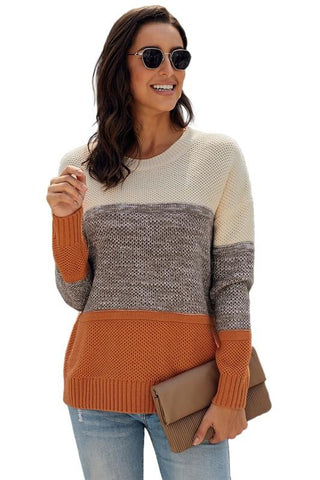 Fall Color Block Sweater - Orange