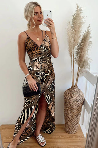 Front Slit Maxi Dress - Leopard