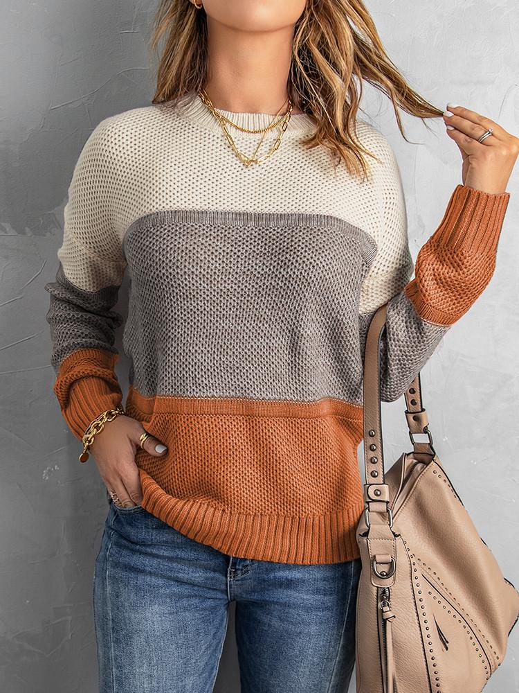 Fall Color Block Sweater - Orange