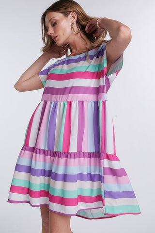 Ruffle Rainbow Dress - Fuchsia