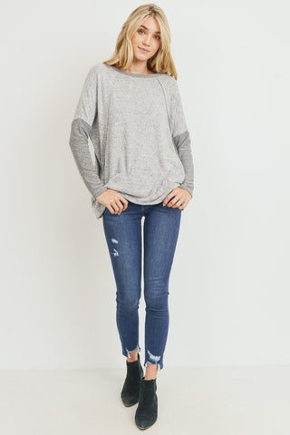 Contrast Sleeve Dolman Sleeve Top - Gray