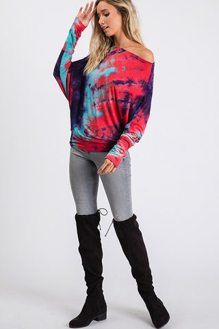 Tie Dye Dolman Top - Mint and Red