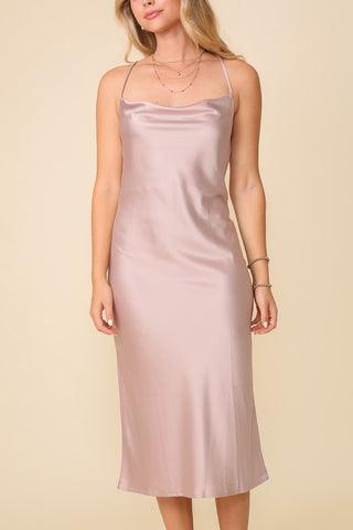 Midi Satin Cocktail Dress - Taupe
