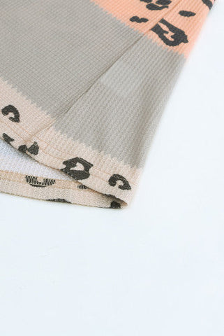 Waffle Knit Leopard Tank Top - Green and Taupe