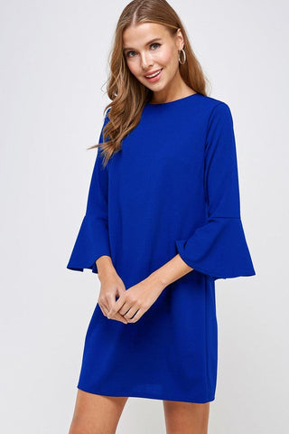 Bell Sleeve Shift Dress - Royal