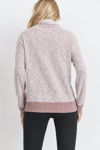 Soft Fleece Cowl Neck Top - Burgundy
