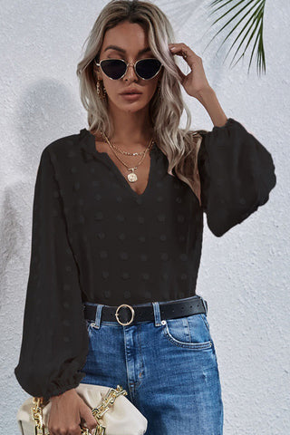 Swiss Dot Lantern Sleeve Top - Black