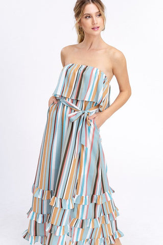 South of the Border Strapless Striped Maxi Dress - Emerald Mix