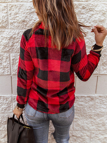 Buffalo Plaid Quilted Pullover - Red