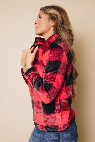 Plush Buffalo Plaid Pullover - Red