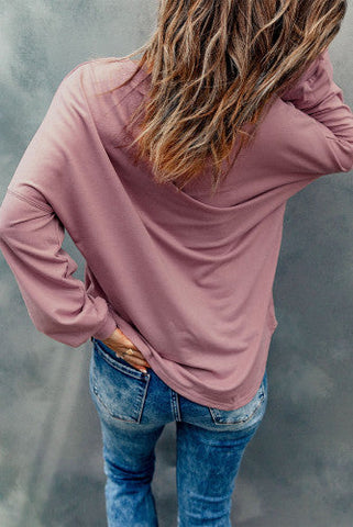 Casual Pullover Top with Buttons - Pink