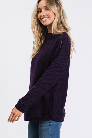 Off Shoulder Waffle Weave Top - Black