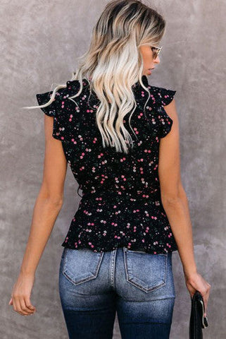 Tiny Flowers Belted Top - Black