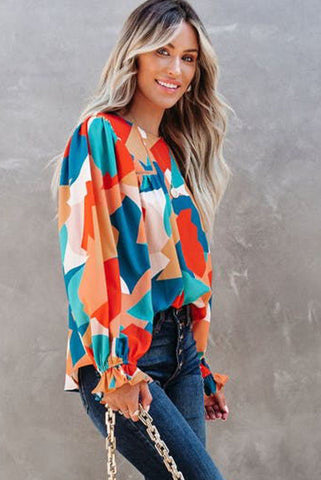 Abstract Balloon Sleeve Top