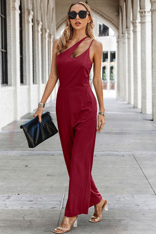 One Shoulder Jumpsuit - Wine