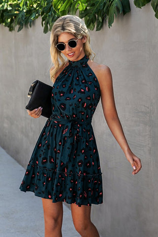 Halter Style Dress - Green Leopard