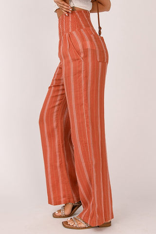 Striped Elastic Waist Casual Pants - Orange