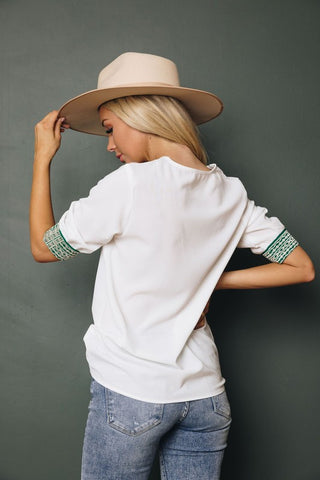 Embroidered V-Neck Top - White