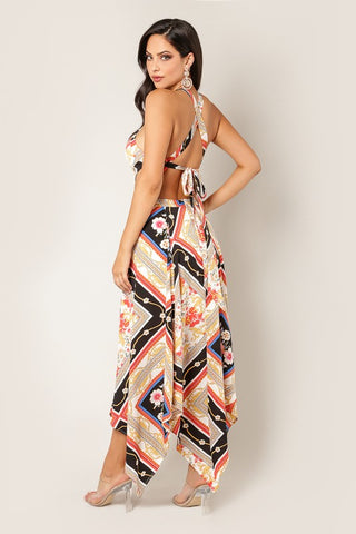 Abstract Print Maxi Dress with Cutout - Black