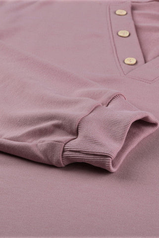 Casual Pullover Top with Buttons - Pink