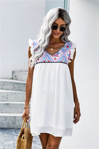 Aztec Print Shift Dress - White