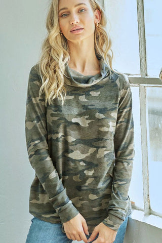 Camo Cowl Neck Top