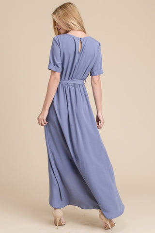 Half Sleeve Solid Maxi Dress - Blue