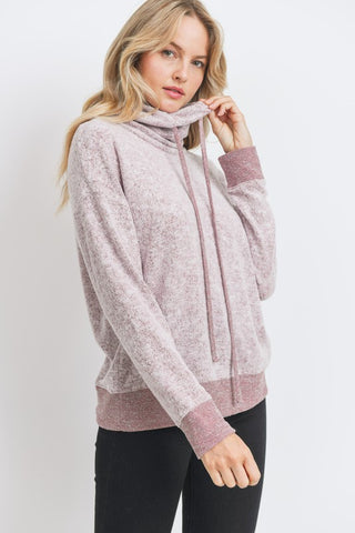 Soft Fleece Cowl Neck Top - Burgundy