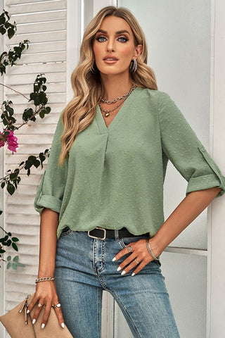 3/4 Length Roll Sleeve Top - Green