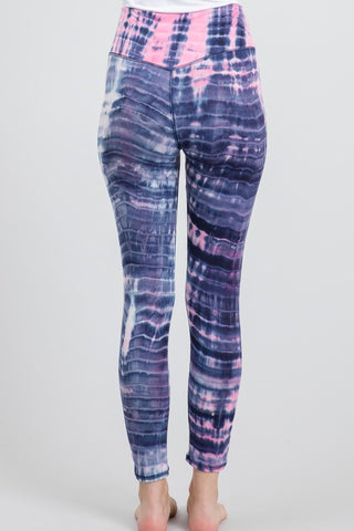 Tie Dye Knit Leggings - Navy and Pink