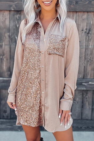 Sequined Shift Dress - Taupe