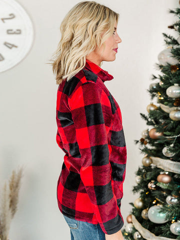 Plush Buffalo Plaid Pullover - Red