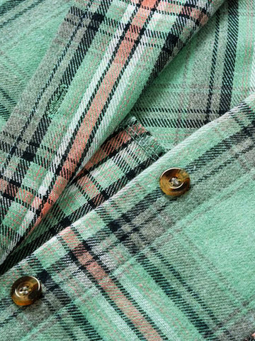 Lightweight Plaid Hooded Top - Green